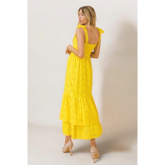 Flying Tomato Yellow Lace Double Ruffle Layer Midi Dress - Picture 7 of 8